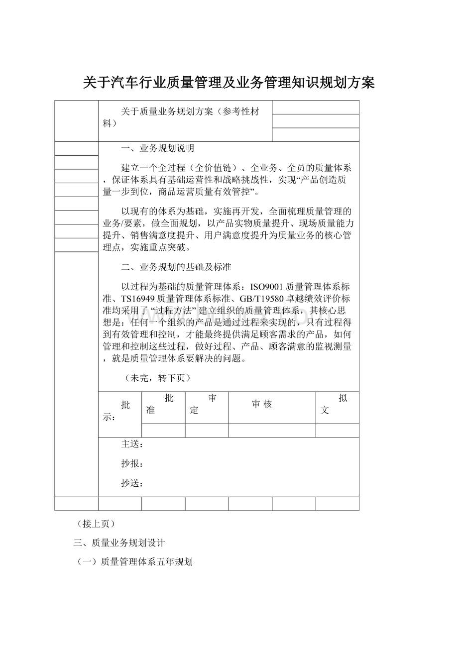 关于汽车行业质量管理及业务管理知识规划方案.docx_第1页