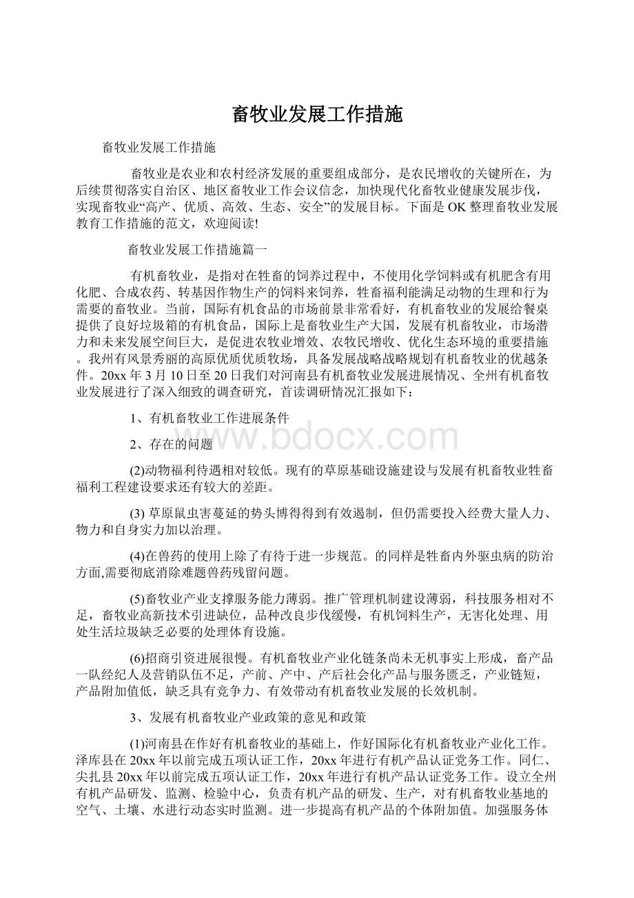 畜牧业发展工作措施Word文件下载.docx