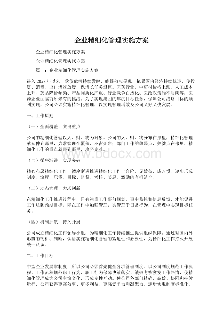 企业精细化管理实施方案Word文档下载推荐.docx