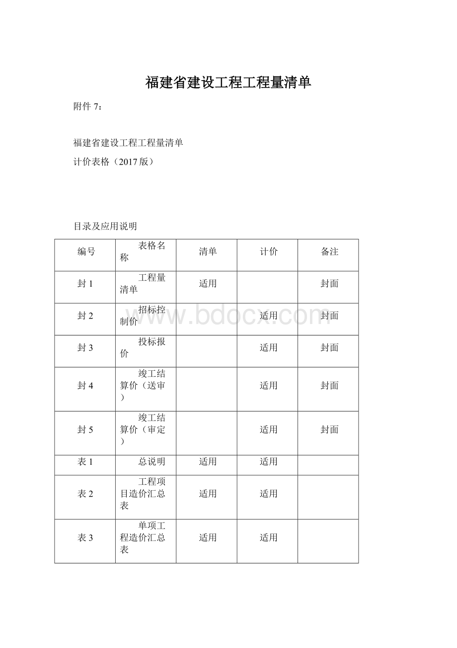 福建省建设工程工程量清单.docx