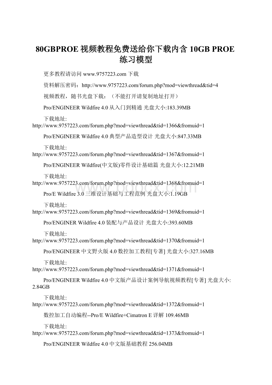 80GBPROE视频教程免费送给你下载内含10GB PROE练习模型.docx_第1页