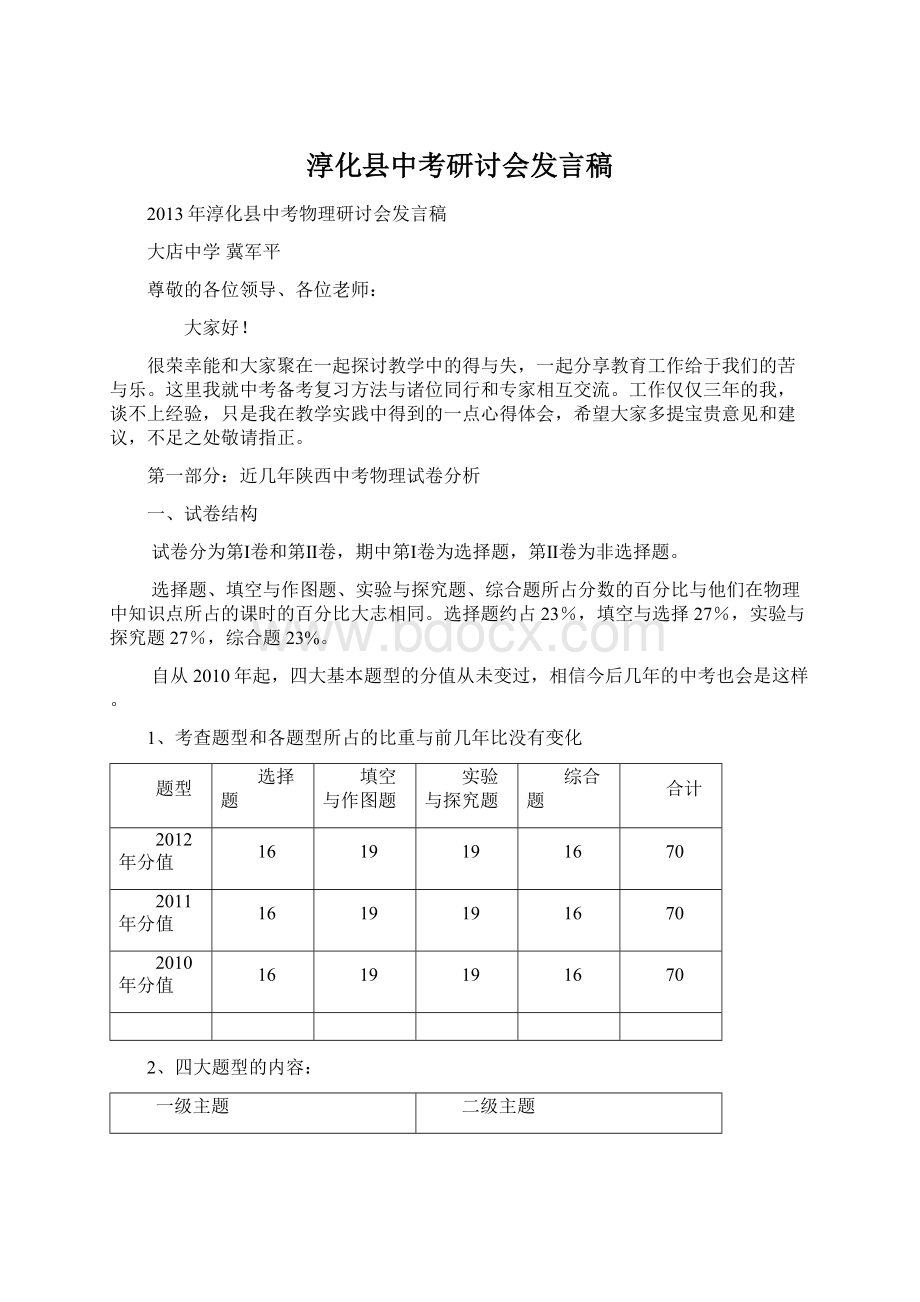 淳化县中考研讨会发言稿文档格式.docx