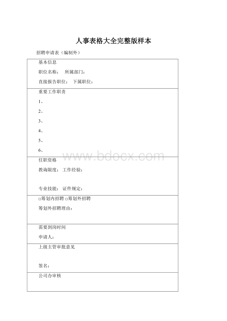 人事表格大全完整版样本Word文档格式.docx