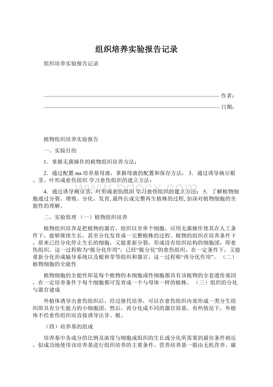 组织培养实验报告记录.docx_第1页