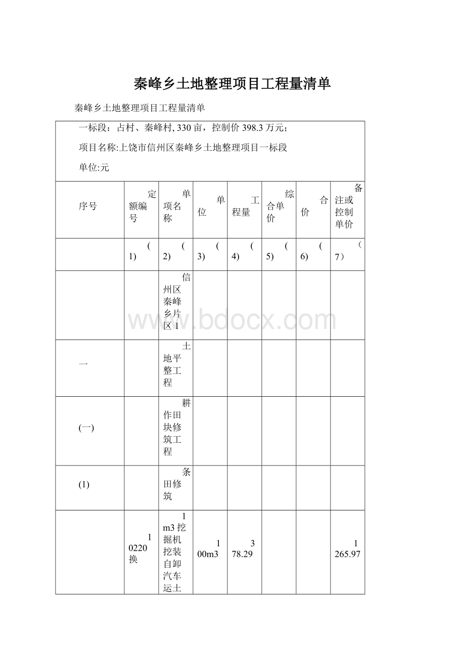 秦峰乡土地整理项目工程量清单.docx_第1页