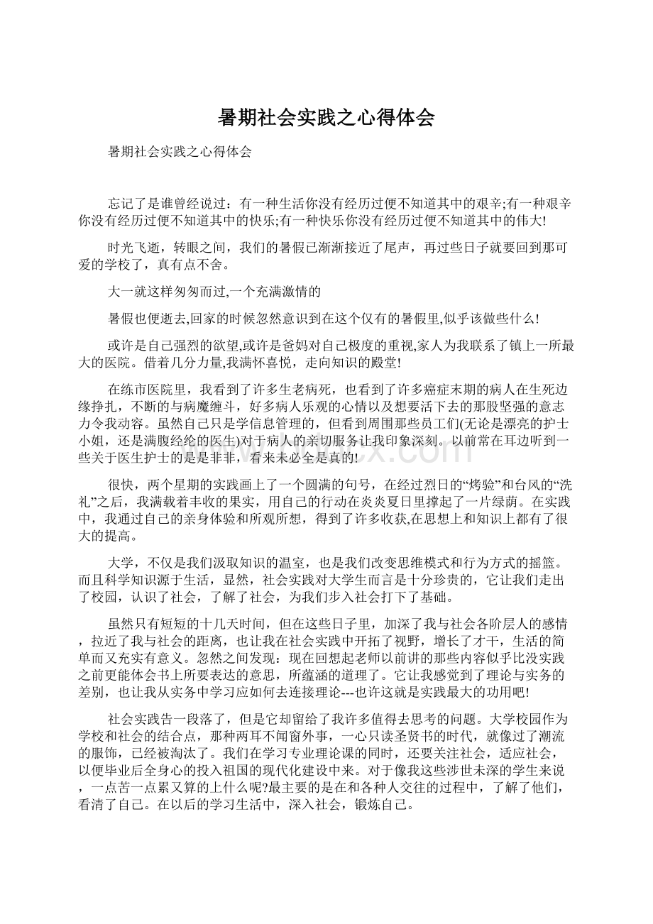 暑期社会实践之心得体会Word格式文档下载.docx