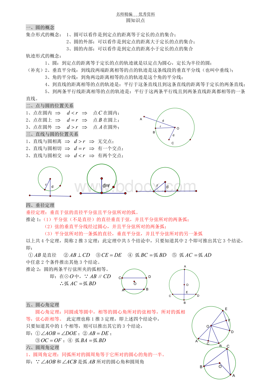 初三数学九上圆所有知识点总结和常考题型练习题.doc