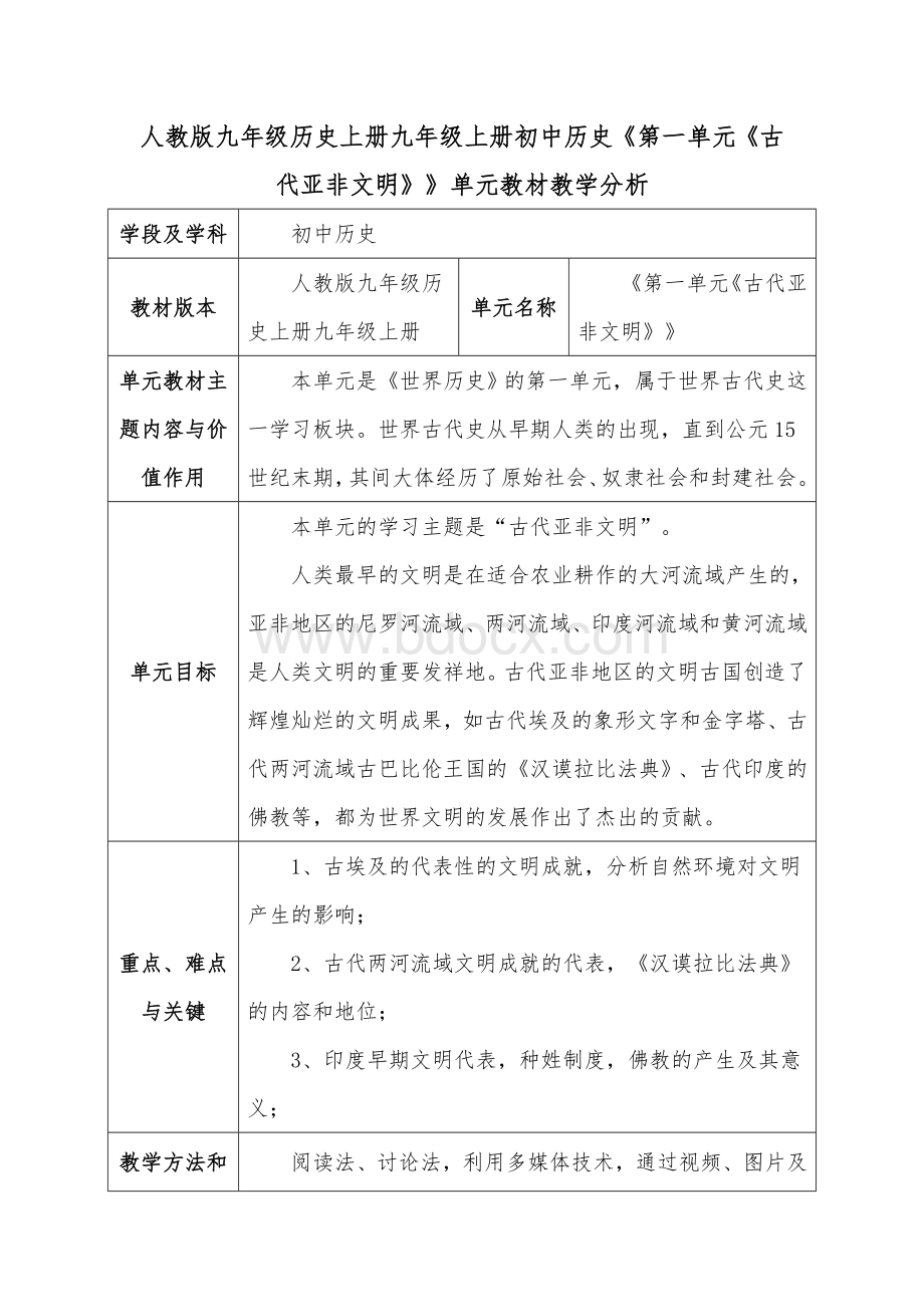 人教版九年级历史上册九年级上册初中历史《第一单元.doc_第1页