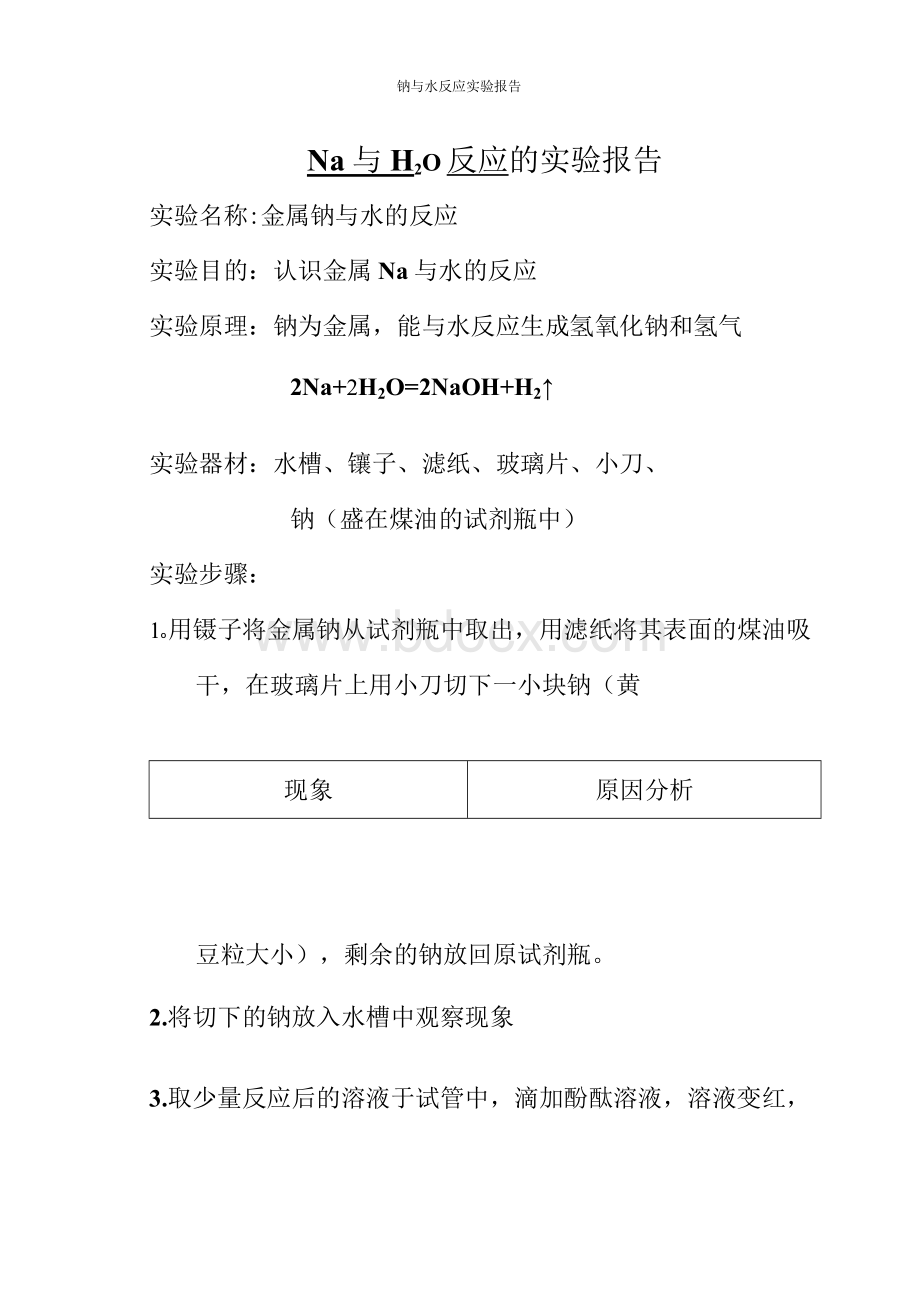 钠与水反应实验报告.docx