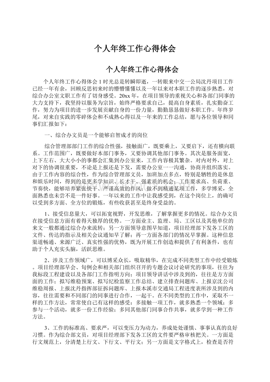 个人年终工作心得体会文档格式.docx_第1页