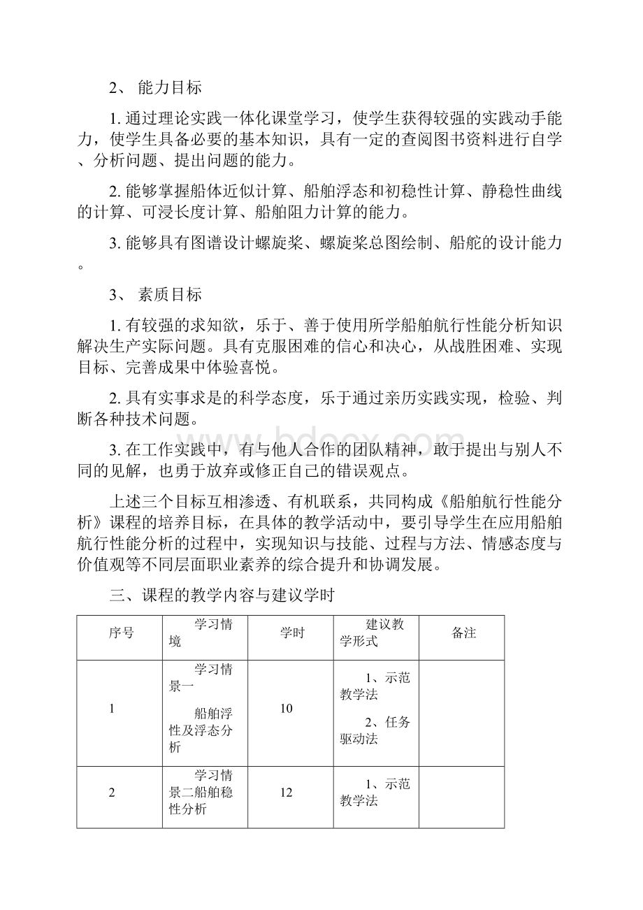 船舶航行性能分析课程标准Word下载.docx_第2页