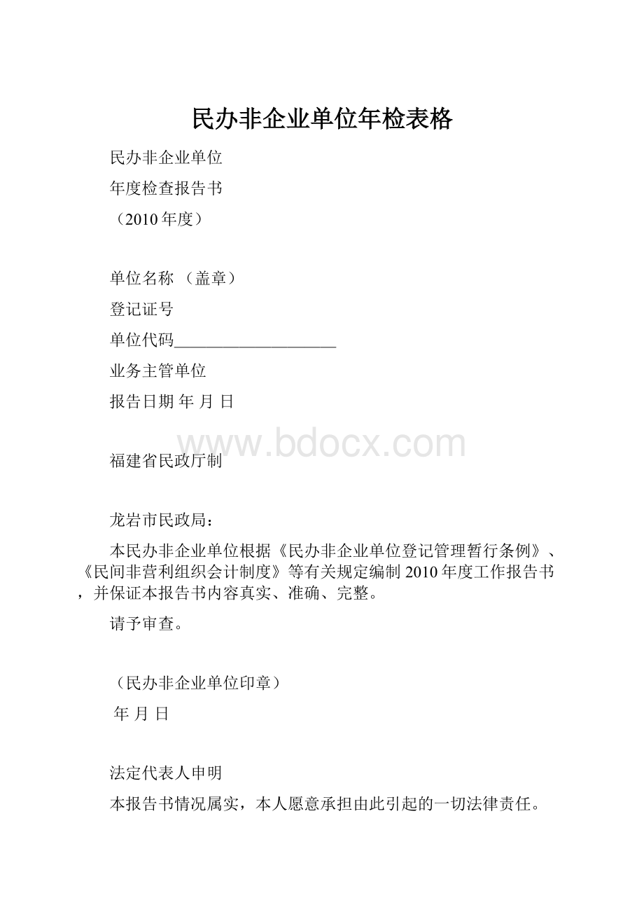 民办非企业单位年检表格Word格式文档下载.docx