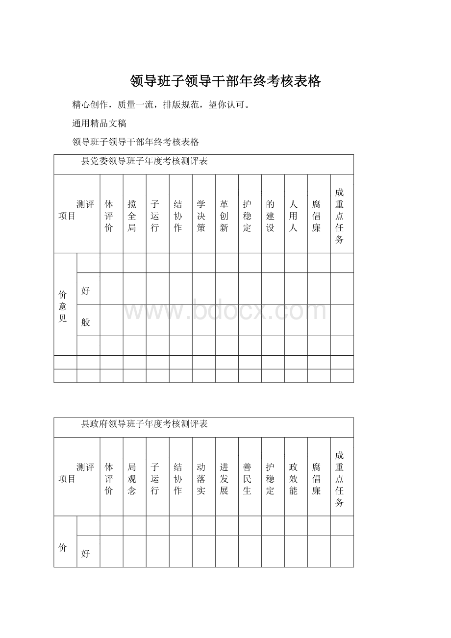 领导班子领导干部年终考核表格Word文档下载推荐.docx