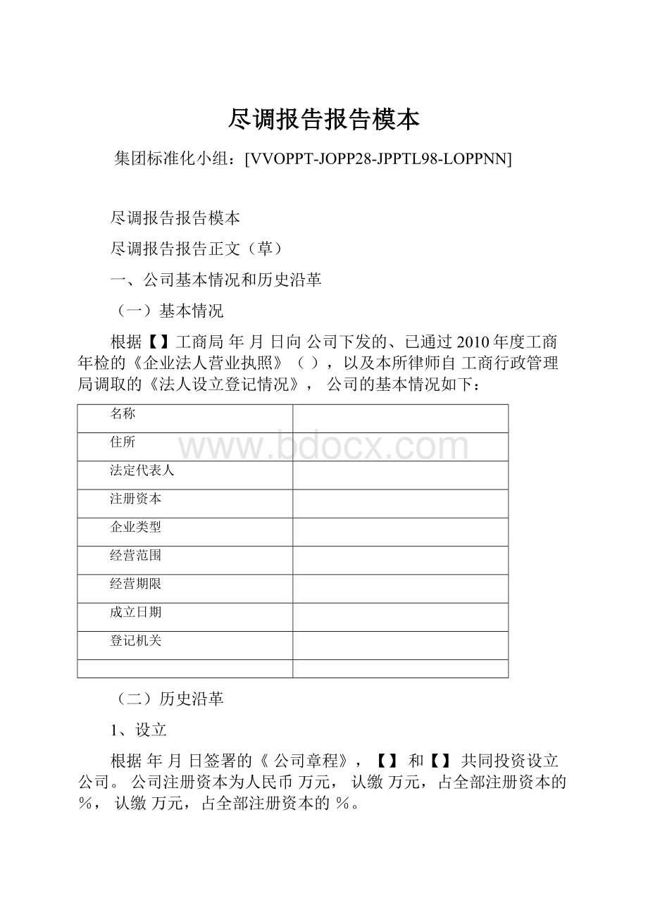 尽调报告报告模本Word文档下载推荐.docx