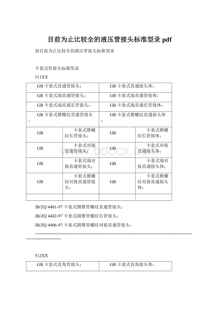 目前为止比较全的液压管接头标准型录pdfWord下载.docx_第1页