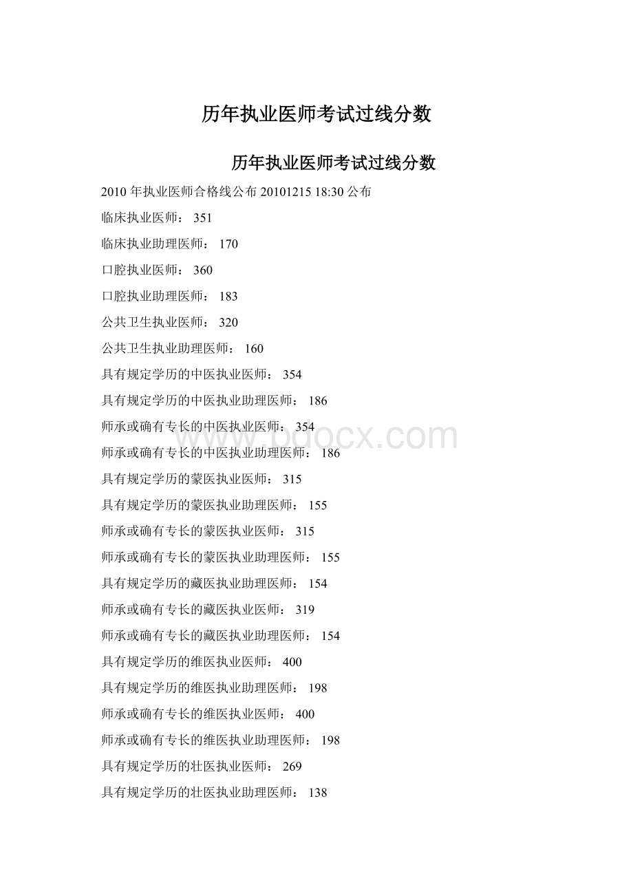 历年执业医师考试过线分数Word格式文档下载.docx