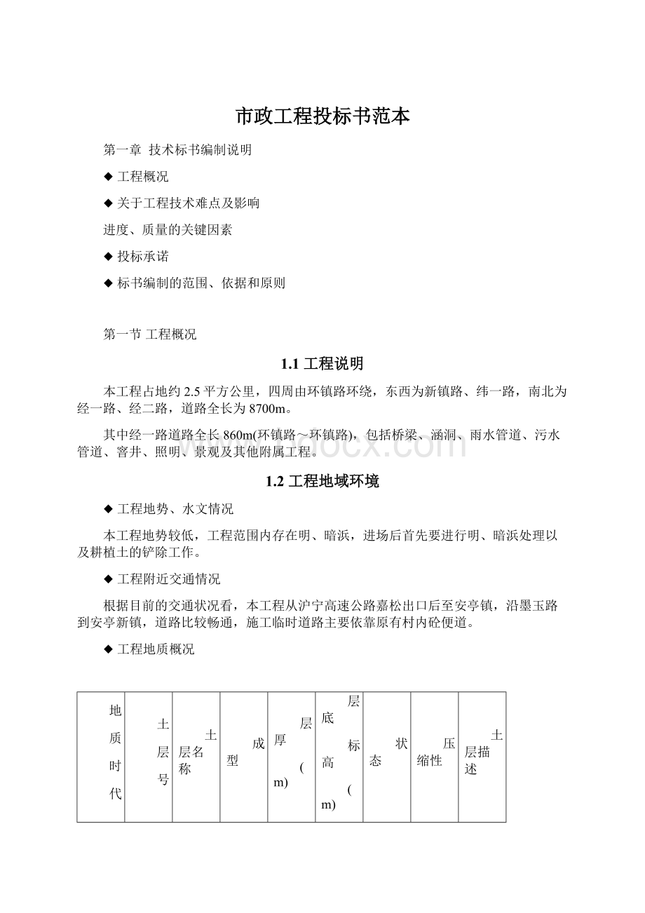 市政工程投标书范本.docx_第1页