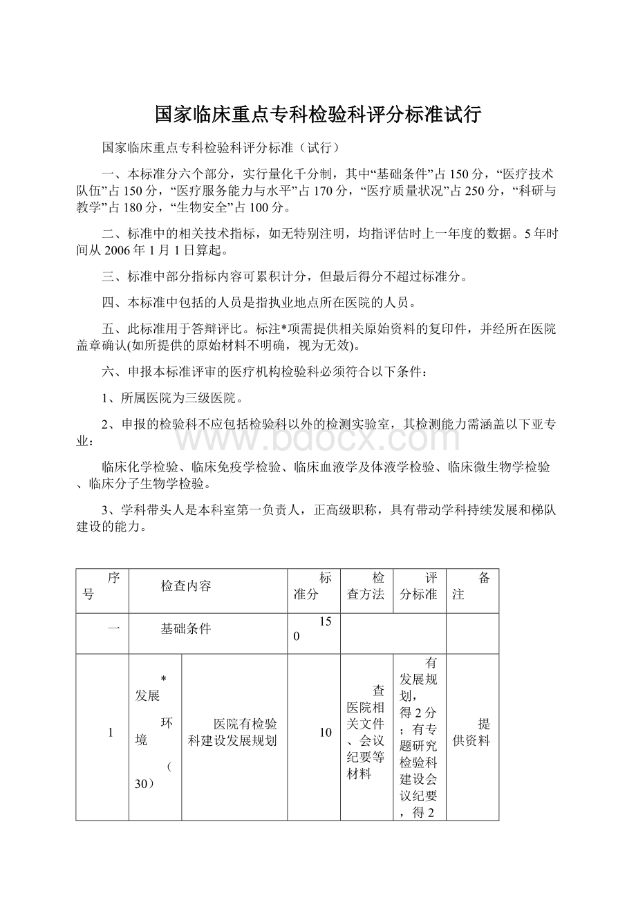 国家临床重点专科检验科评分标准试行.docx_第1页