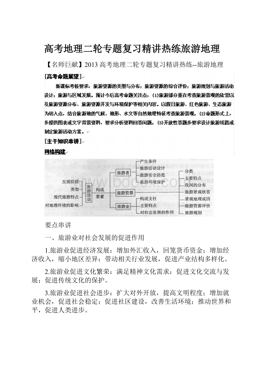 高考地理二轮专题复习精讲热练旅游地理Word文档格式.docx_第1页