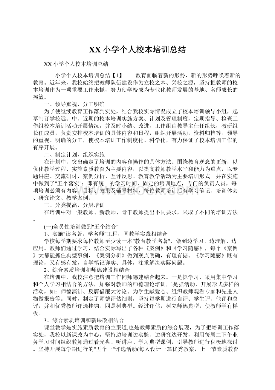 XX小学个人校本培训总结文档格式.docx_第1页