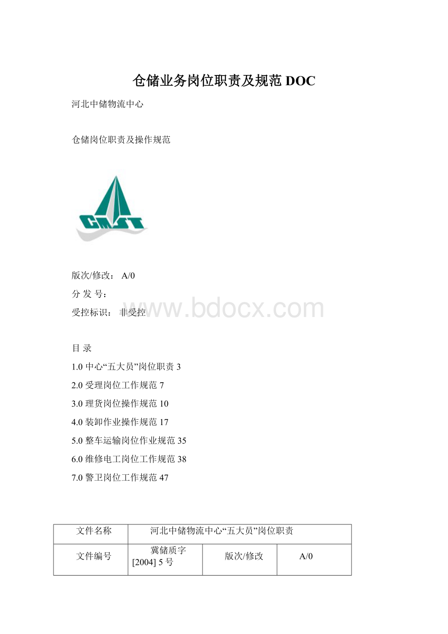 仓储业务岗位职责及规范DOC文档格式.docx_第1页