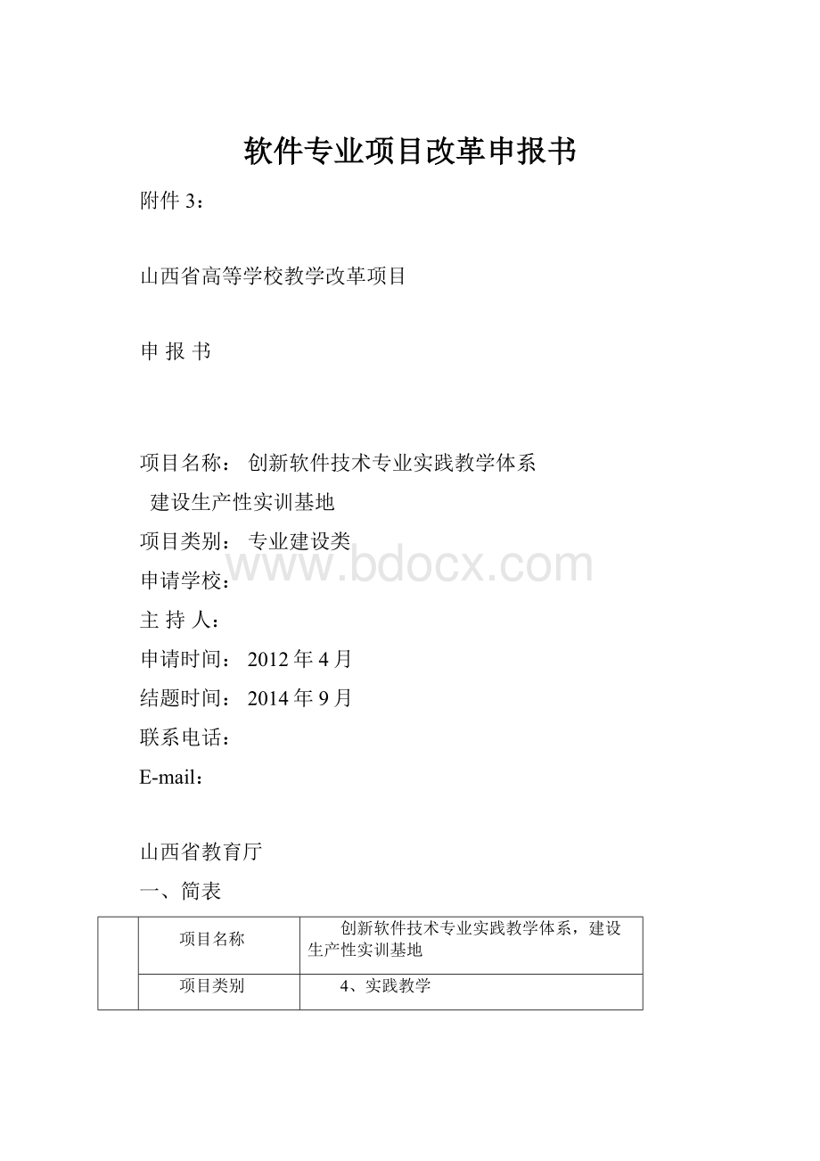 软件专业项目改革申报书文档格式.docx