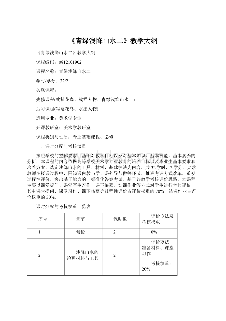 《青绿浅降山水二》教学大纲Word文档下载推荐.docx