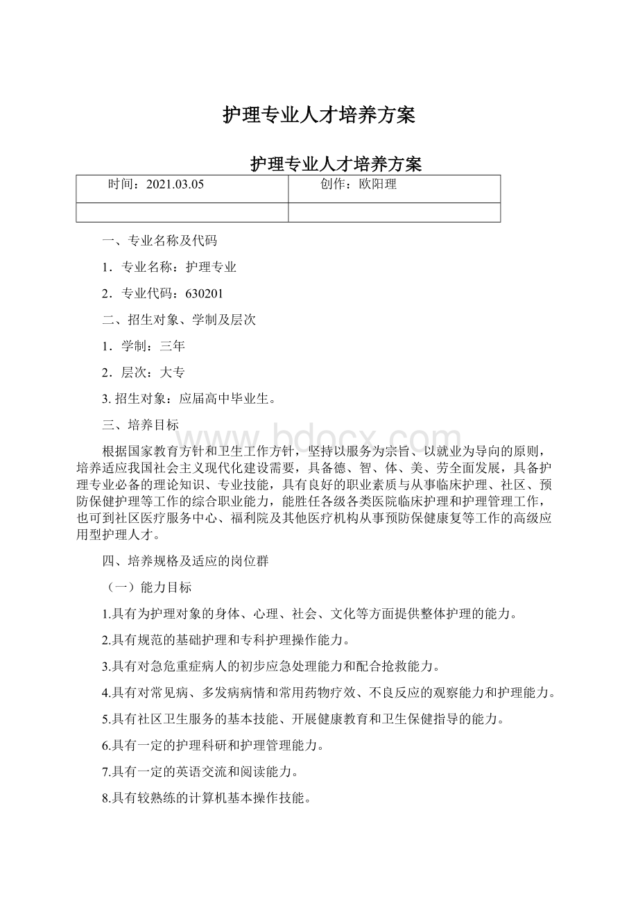 护理专业人才培养方案.docx_第1页