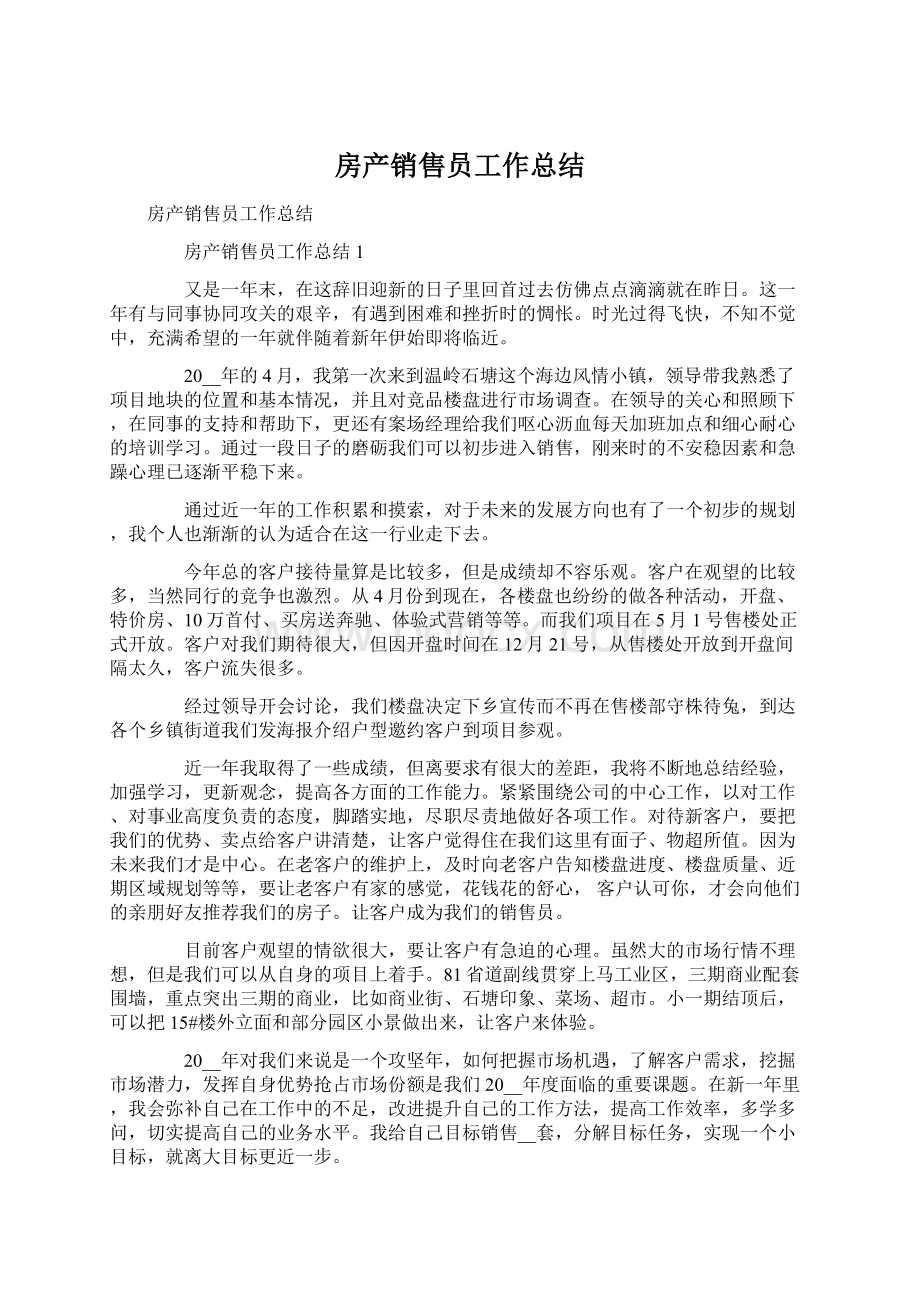 房产销售员工作总结文档格式.docx