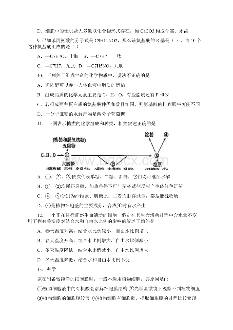 高一生物上学期期末考试试题6.docx_第3页