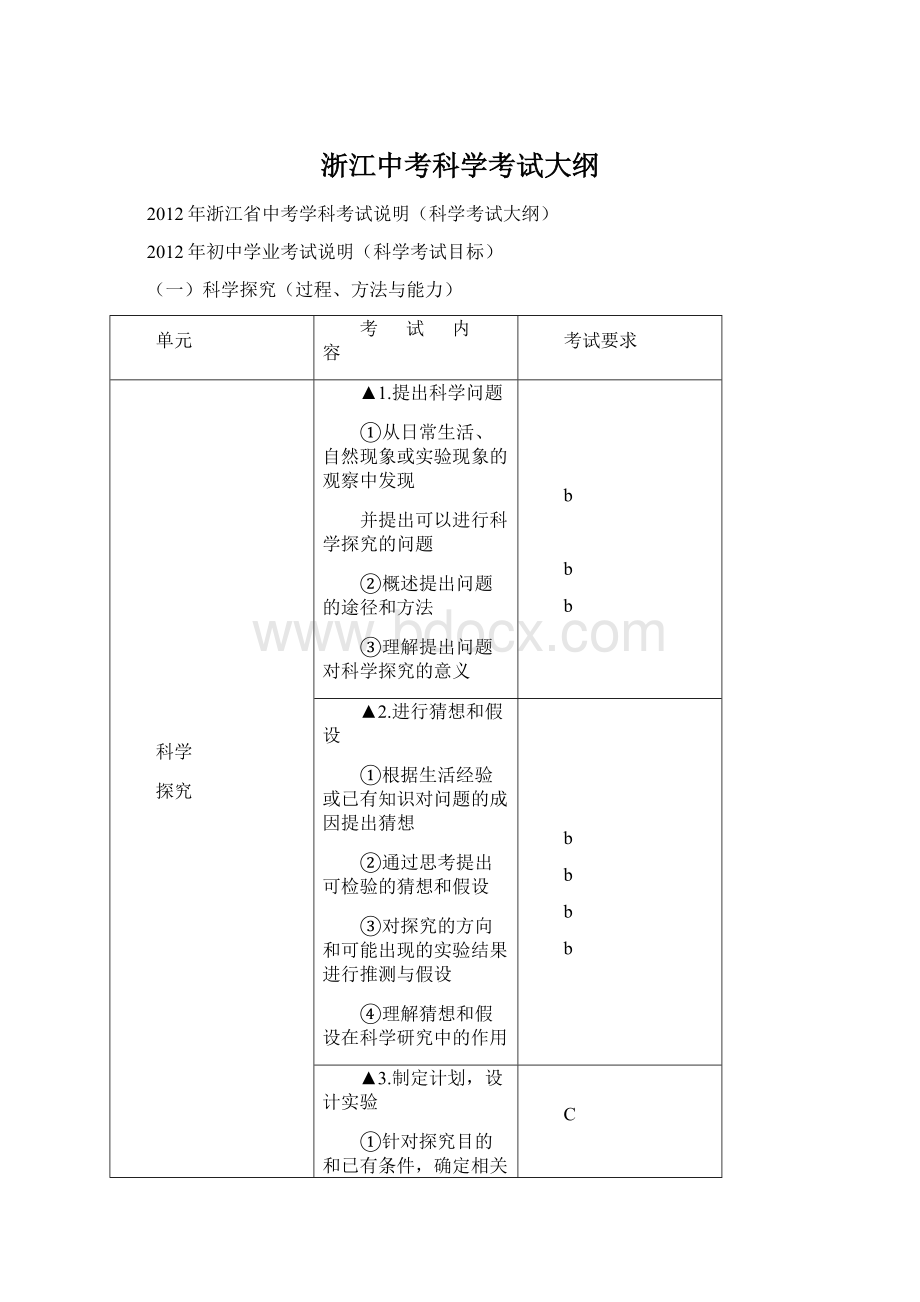 浙江中考科学考试大纲Word格式文档下载.docx