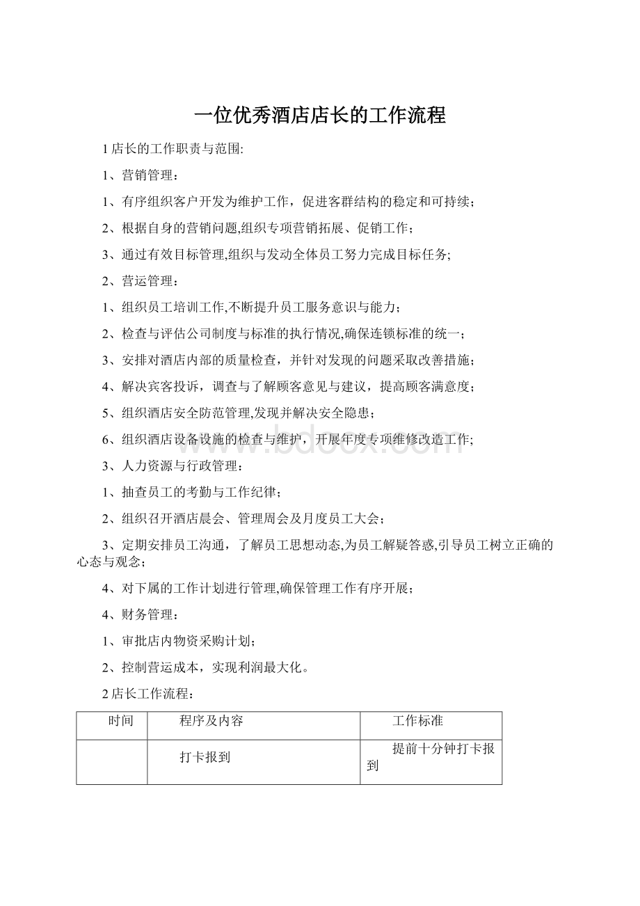 一位优秀酒店店长的工作流程.docx