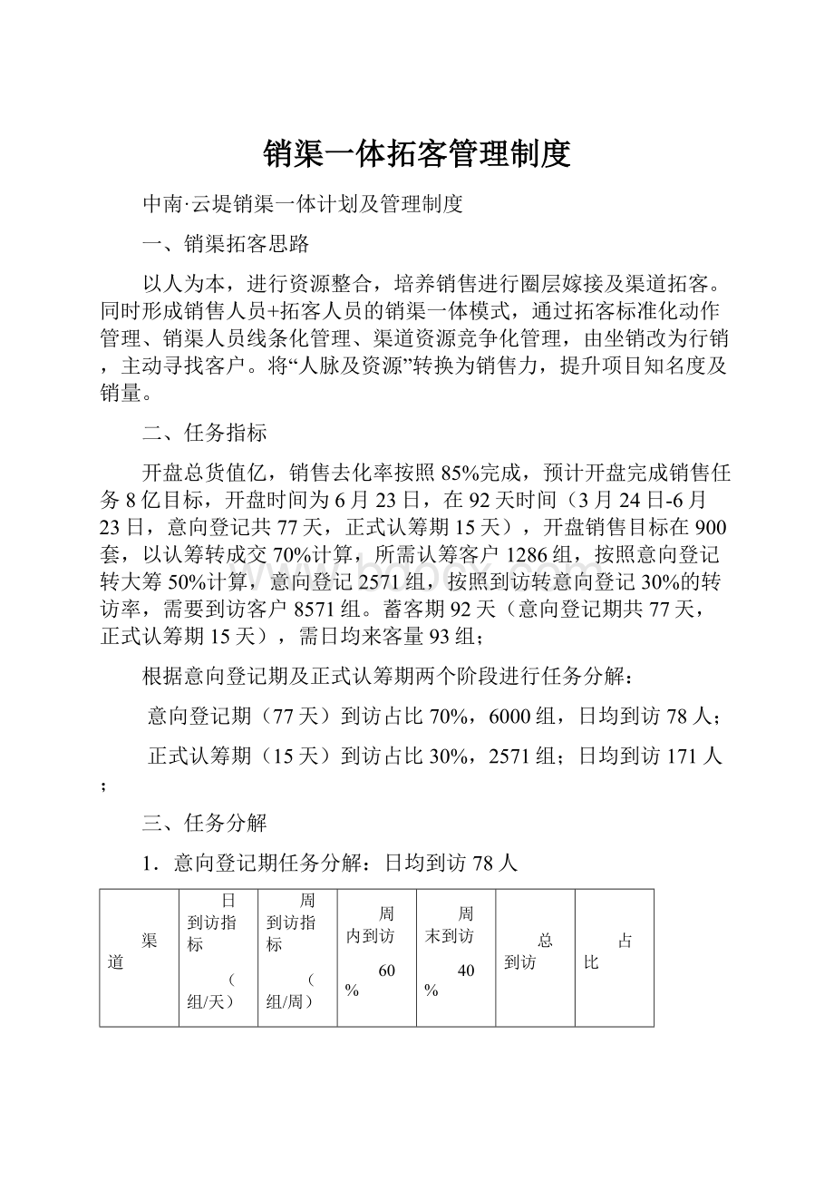 销渠一体拓客管理制度文档格式.docx