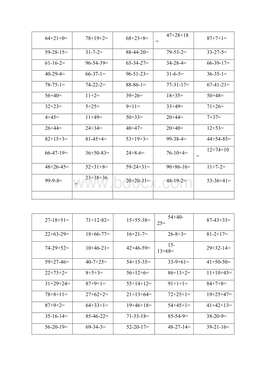 小学100以内加减混合运算口算大整理Word文档格式.docx_第3页