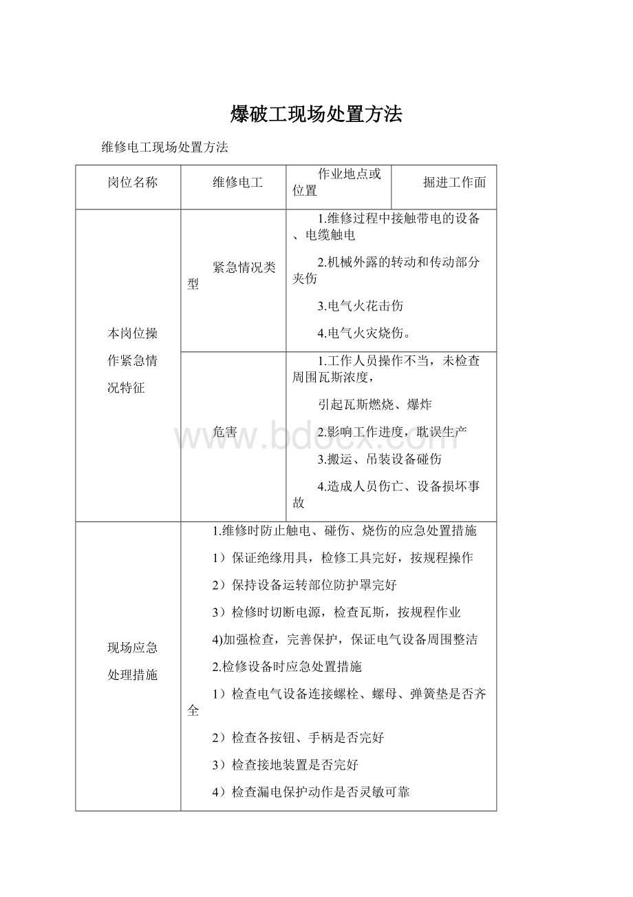 爆破工现场处置方法Word格式文档下载.docx