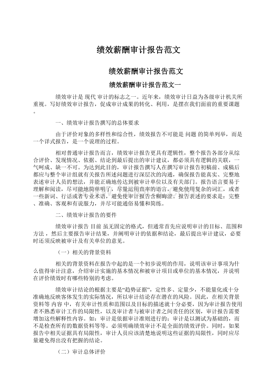 绩效薪酬审计报告范文Word格式文档下载.docx_第1页