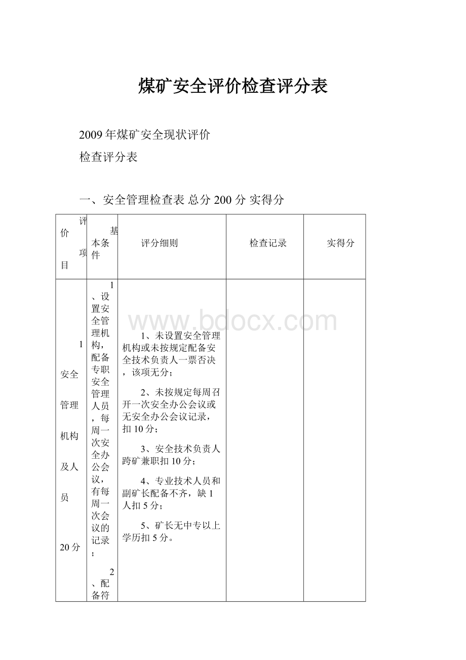 煤矿安全评价检查评分表.docx_第1页