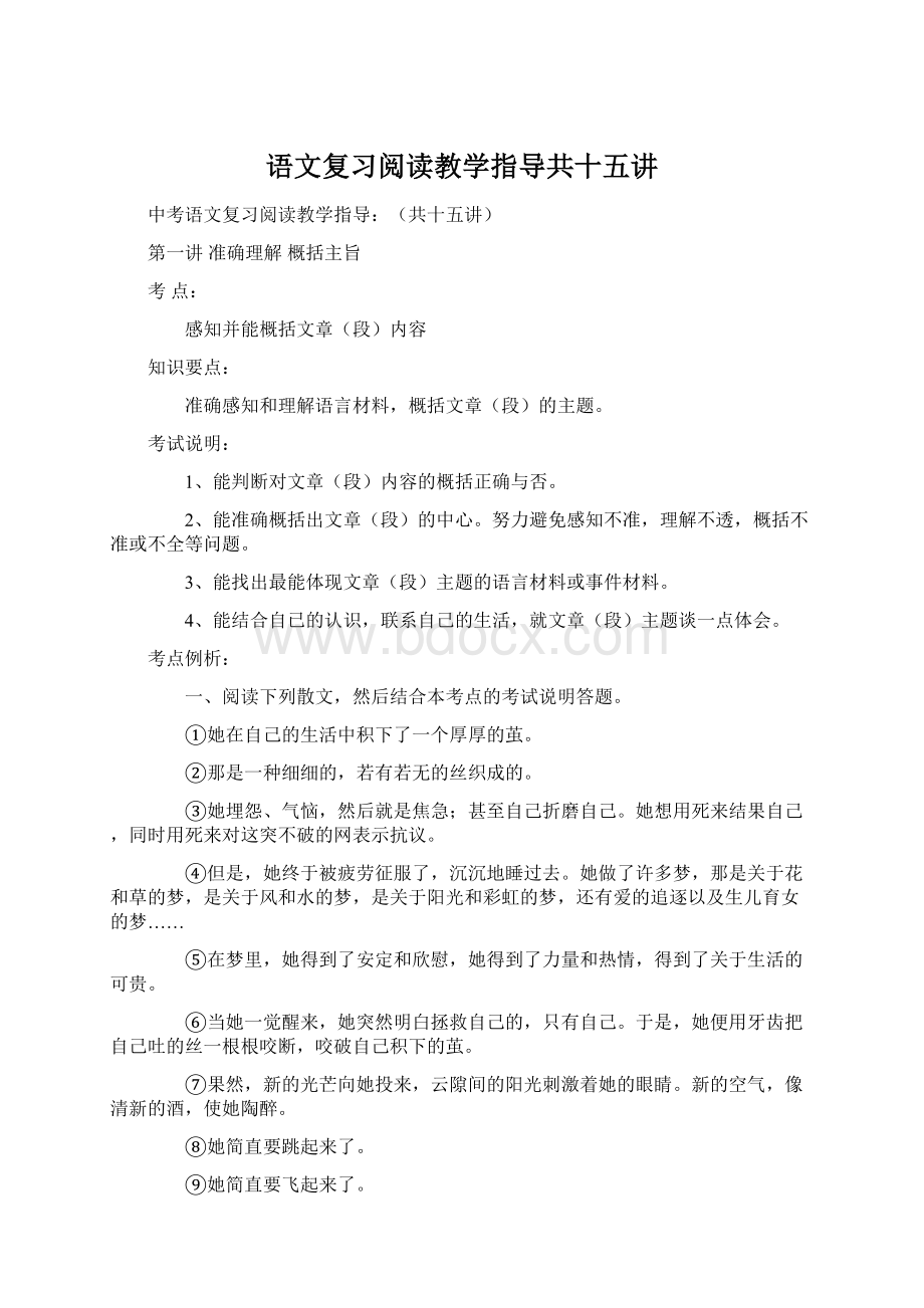 语文复习阅读教学指导共十五讲文档格式.docx_第1页