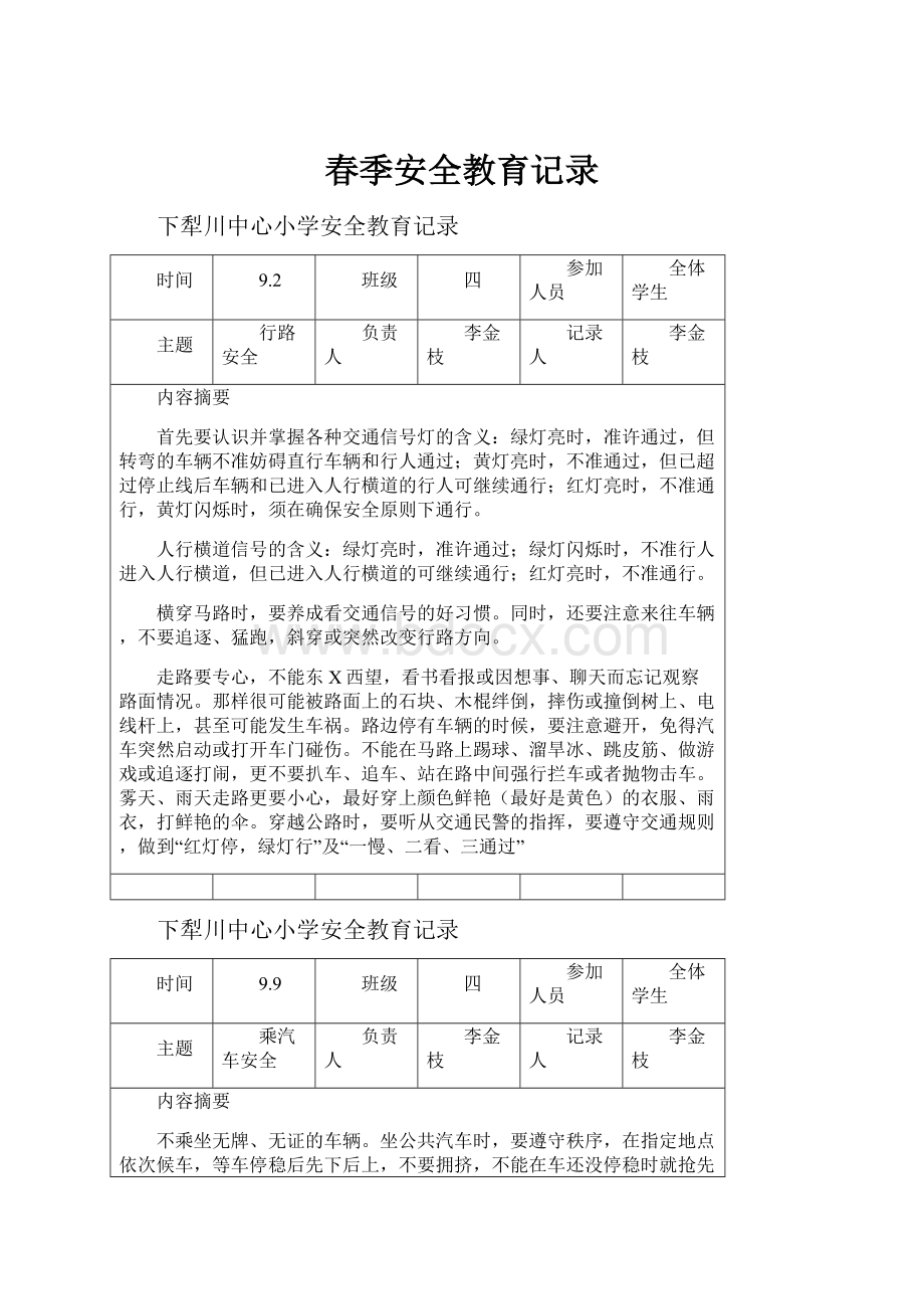 春季安全教育记录Word文档格式.docx