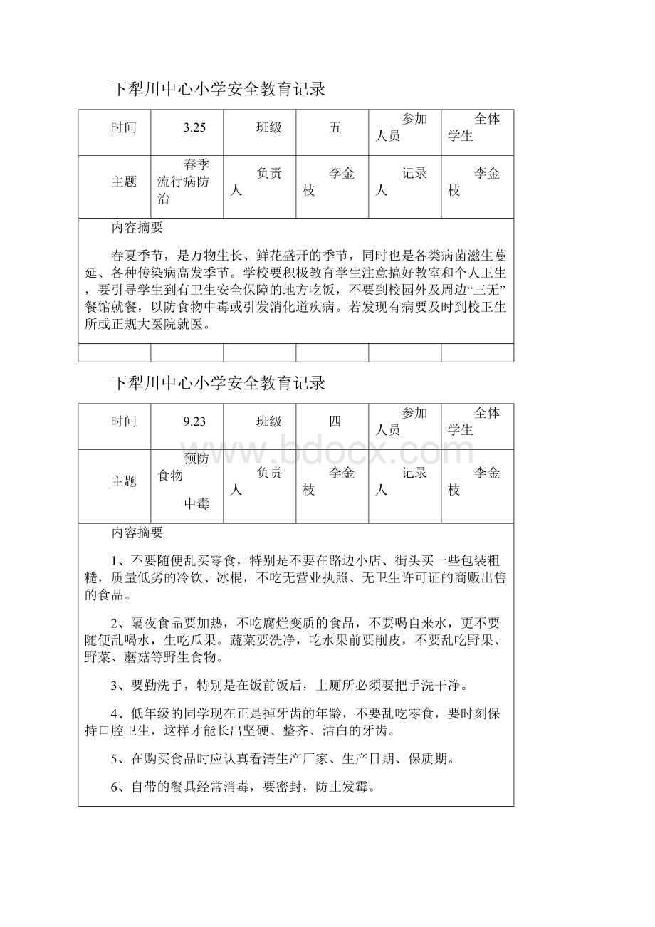 春季安全教育记录Word文档格式.docx_第3页