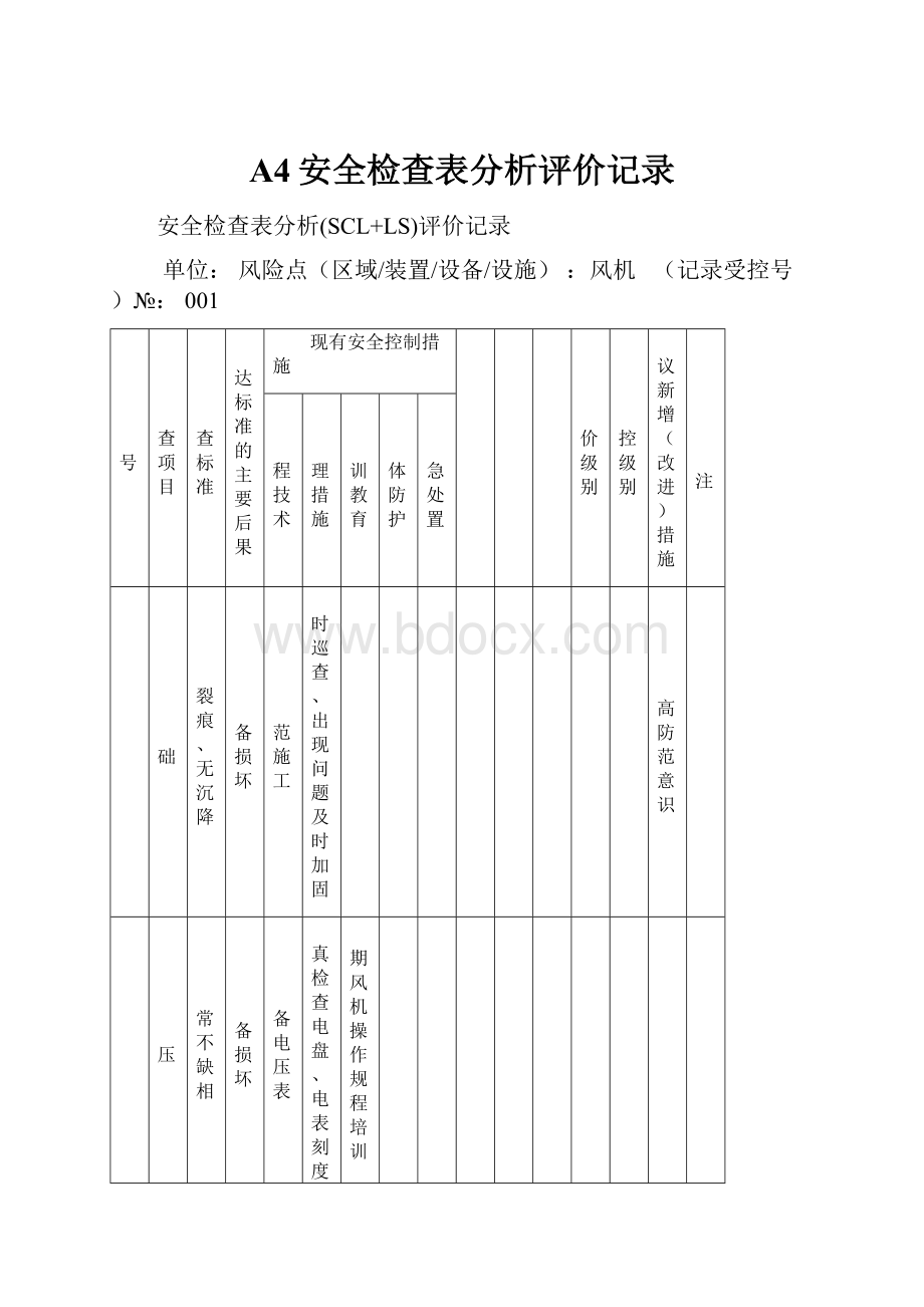 A4安全检查表分析评价记录.docx