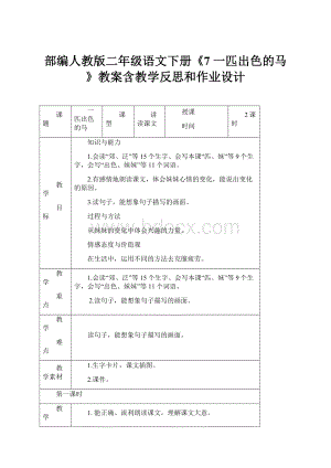 部编人教版二年级语文下册《7 一匹出色的马》教案含教学反思和作业设计Word格式文档下载.docx