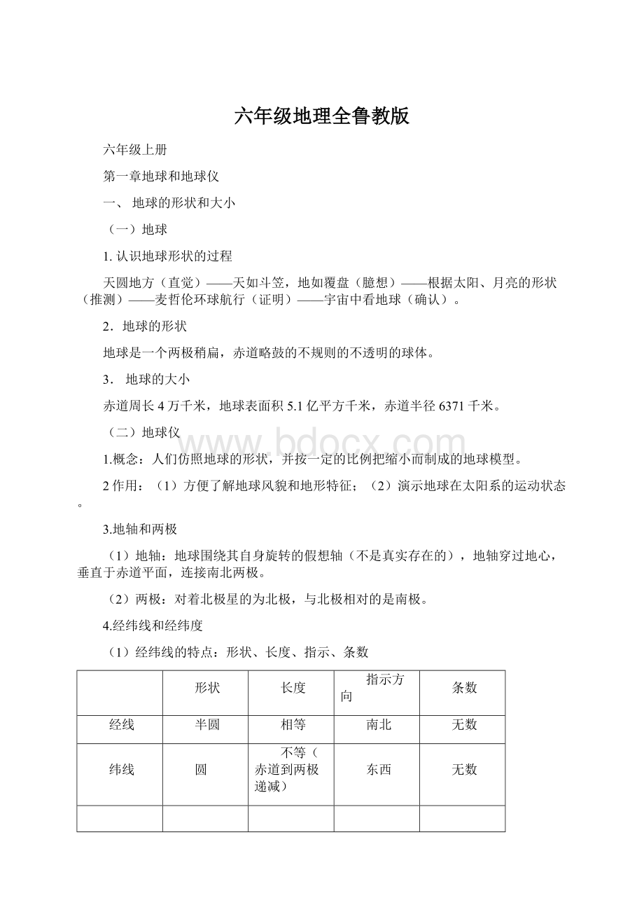 六年级地理全鲁教版.docx_第1页