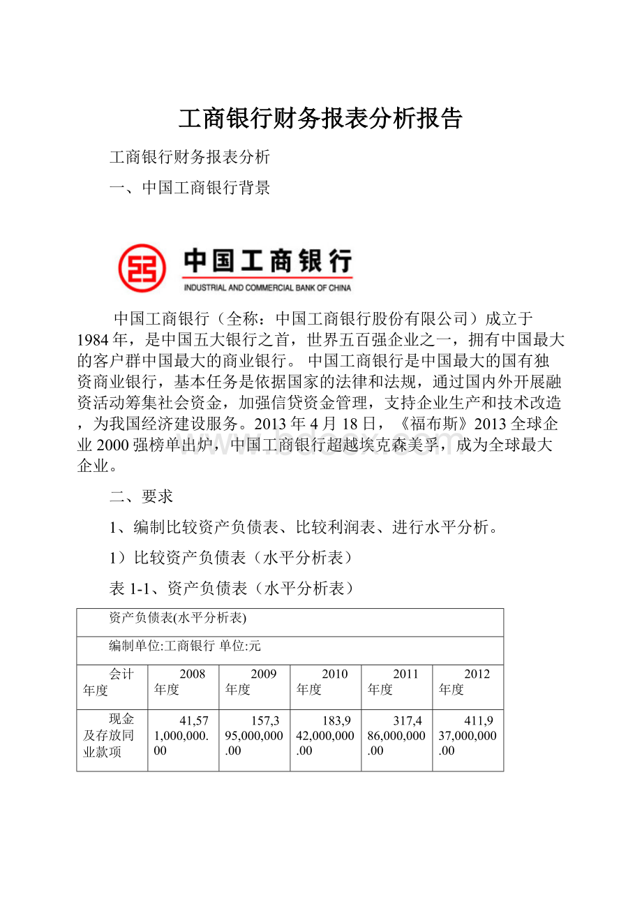 工商银行财务报表分析报告Word文件下载.docx_第1页