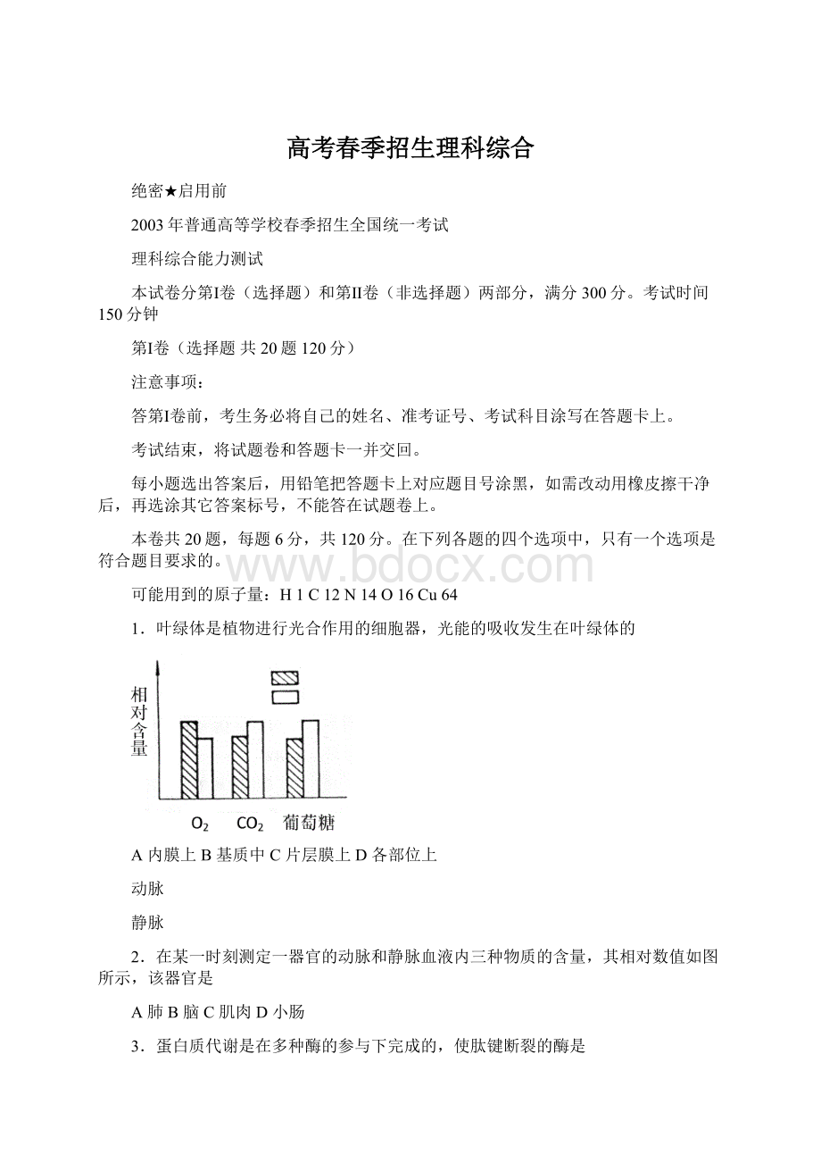 高考春季招生理科综合文档格式.docx