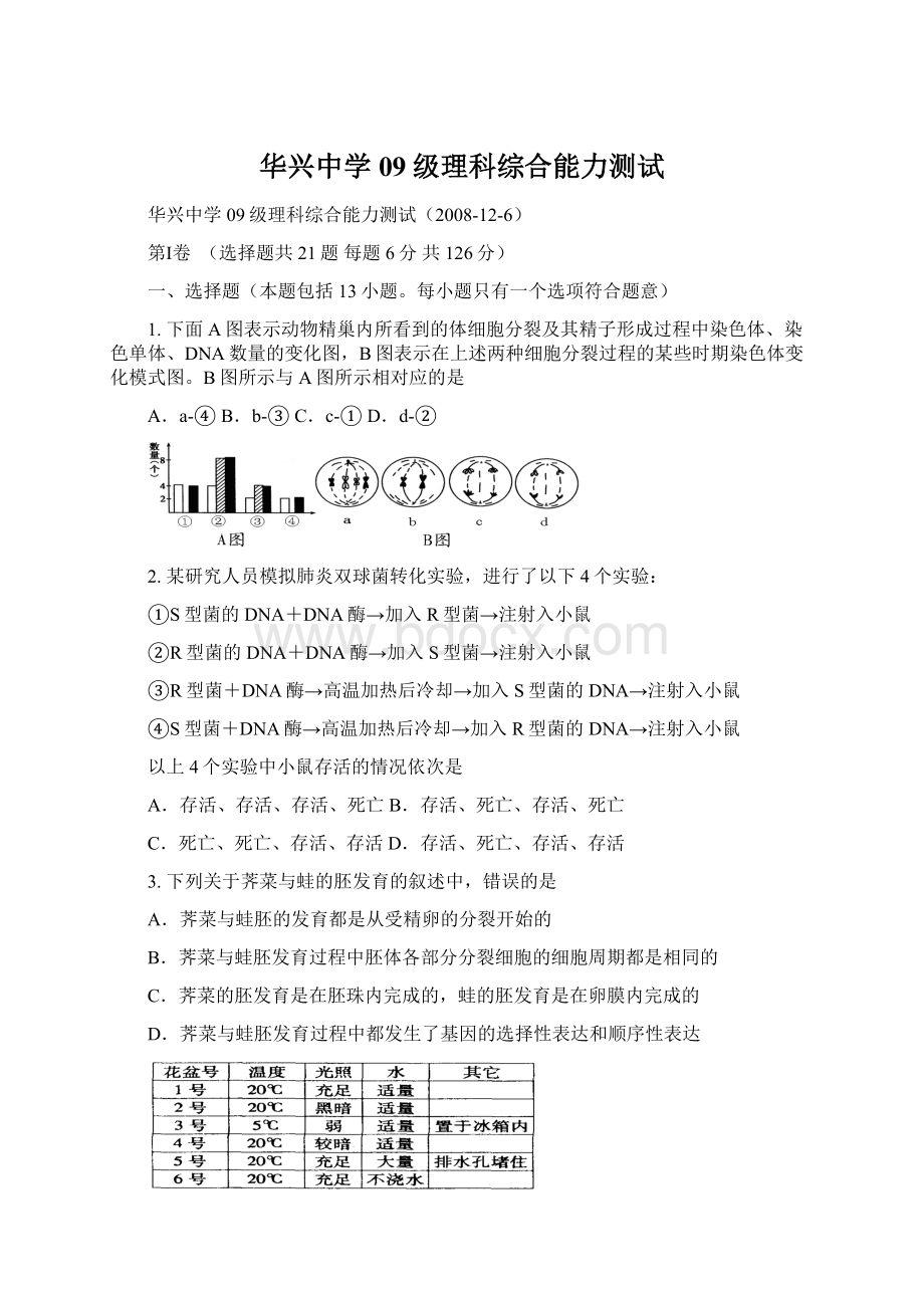 华兴中学09级理科综合能力测试Word文件下载.docx_第1页