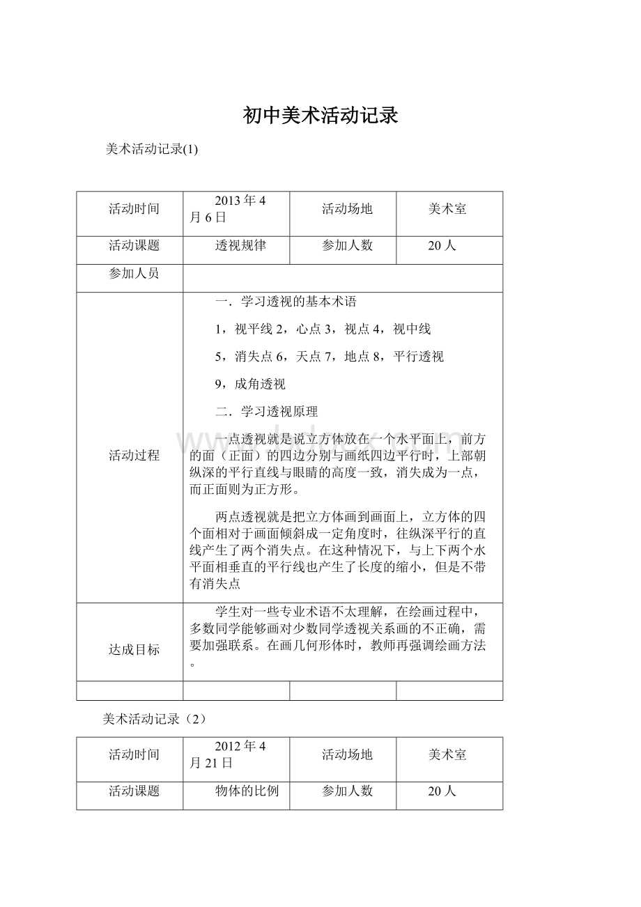 初中美术活动记录文档格式.docx