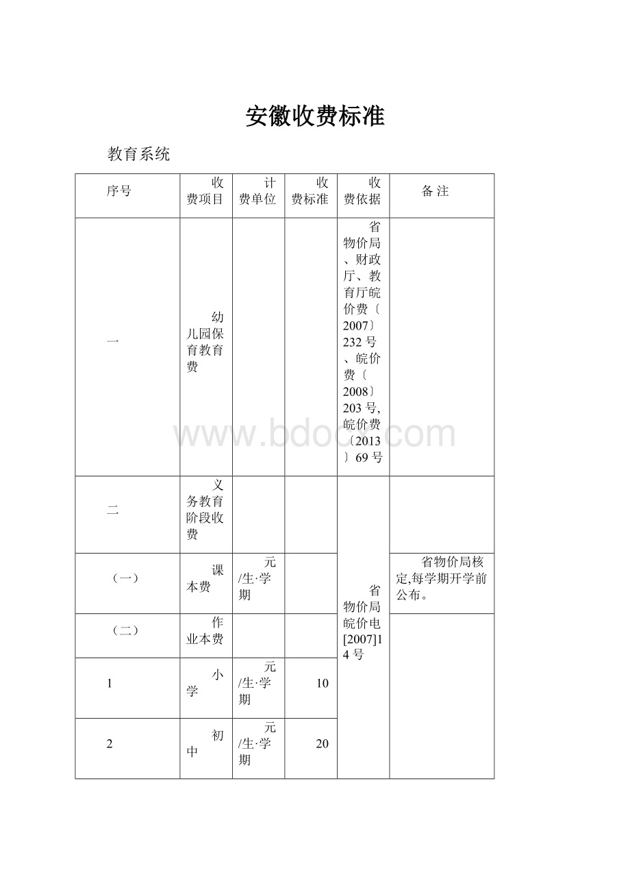 安徽收费标准Word下载.docx