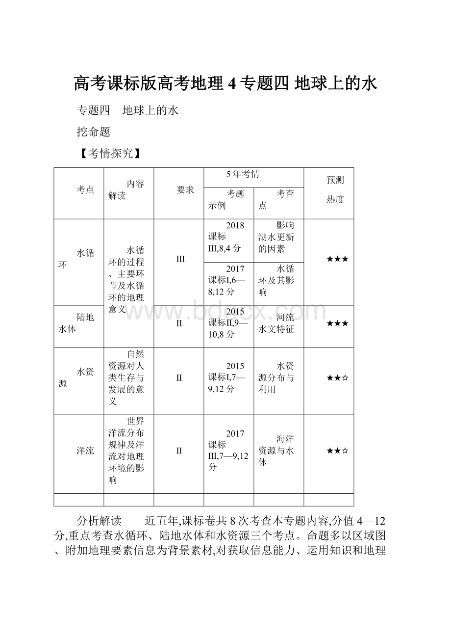 高考课标版高考地理 4专题四 地球上的水.docx