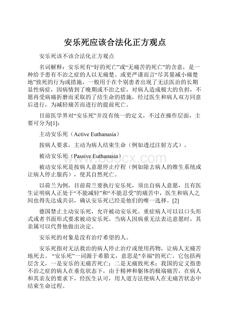 安乐死应该合法化正方观点.docx_第1页